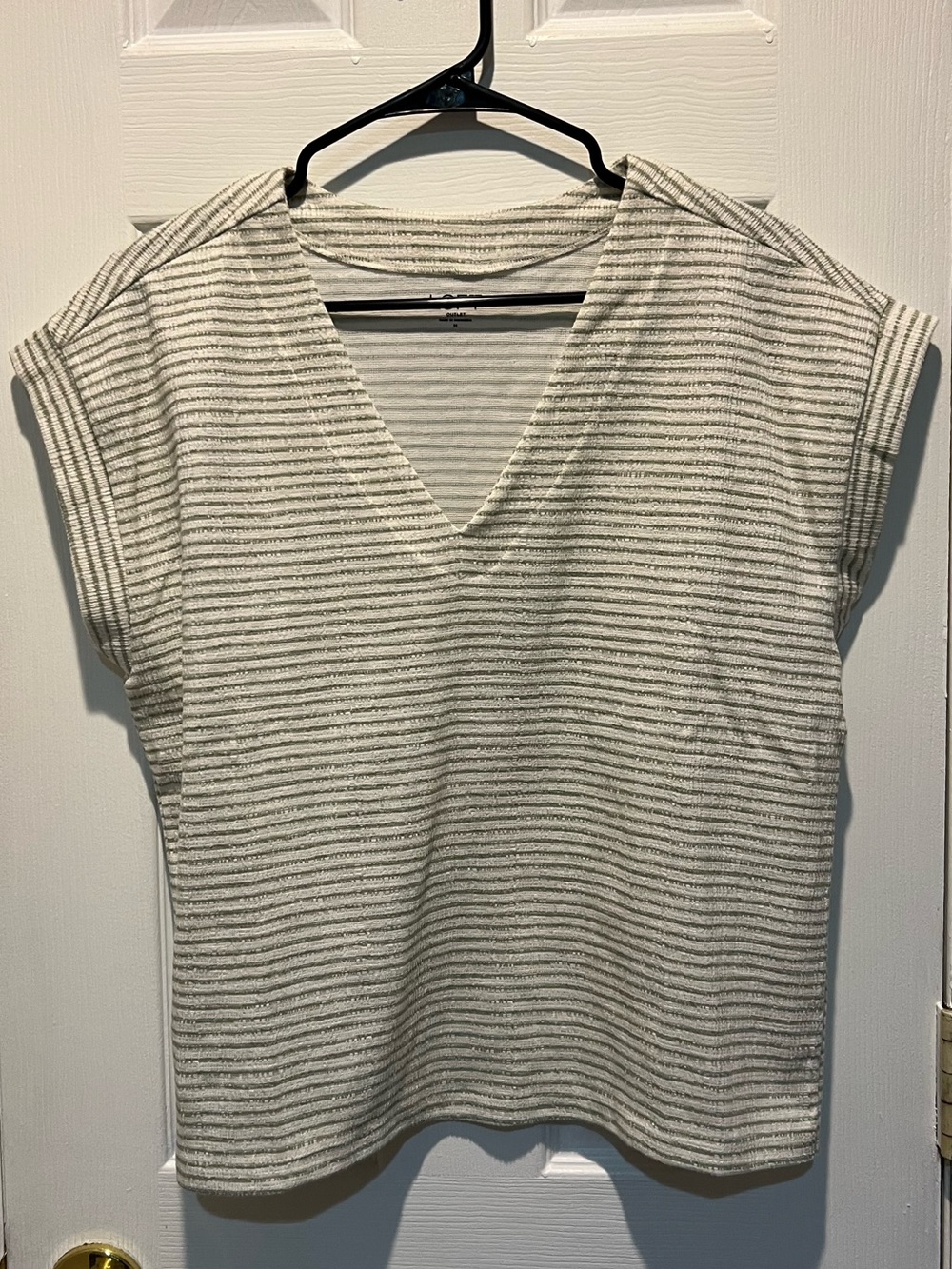 LOFT Cream and Light Green Striped V-Neck Tunic
